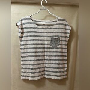 J.Crew Women’s 100% Linen Striped Pocket Tee Size Small